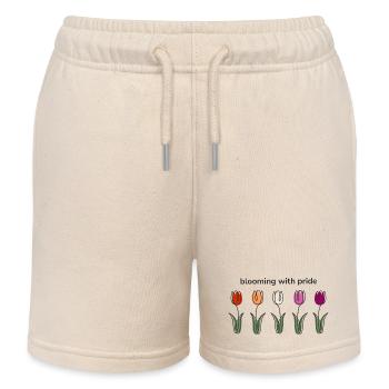 Tulipes Blooming with Pride aux couleurs lesbiennes - Short de jogging enfant bio Stanley/Stella - écru doux - Devant
