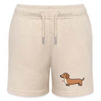 Dachshund Heart Illustration - Kids Organic Sweat Shorts by Stanley/Stella - soft Ecru - Front