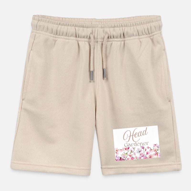 Head Gardener Elegant Script with Floral Border Kids Organic Sweat Shorts by Stanley/Stella
