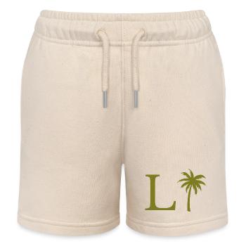 Lettre l vert Palm - Short de jogging enfant bio Stanley/Stella - écru doux - Devant