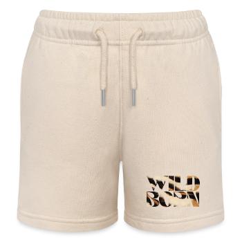 Wild Born Animal Print Text Art - Kids Organic Sweat Shorts by Stanley/Stella - soft Ecru - Front