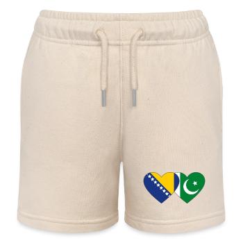 Bosnia Pakistan Flag Heart - Kids Organic Sweat Shorts by Stanley/Stella - soft Ecru - Front