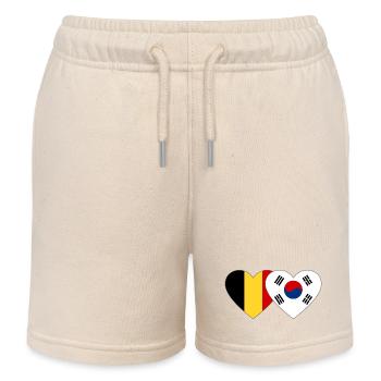 Belgium South Korea Flag Heart - Kids Organic Sweat Shorts by Stanley/Stella - soft Ecru - Front