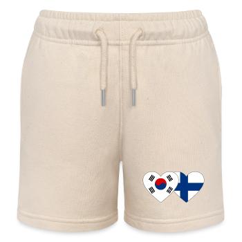 South Korea Finland Flag Heart - Kids Organic Sweat Shorts by Stanley/Stella - soft Ecru - Front