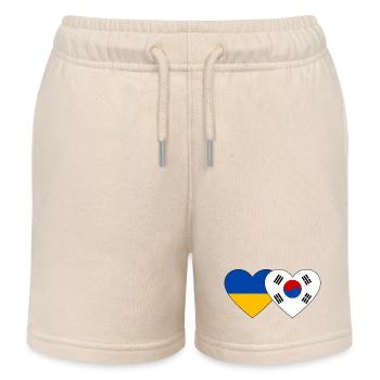 Ukraine South Korea Flag Heart - Kids Organic Sweat Shorts by Stanley/Stella - soft Ecru - Front