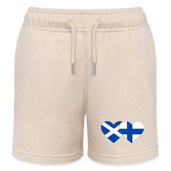 Scotland Finland Flag Heart - Kids Organic Sweat Shorts by Stanley/Stella - soft Ecru - Front