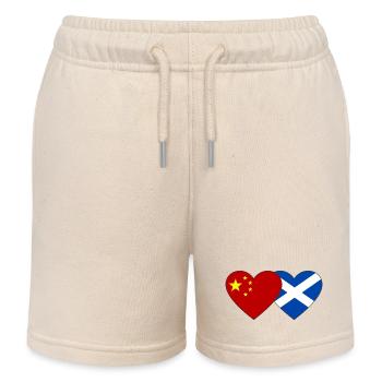Scotland China Flag Heart - Kids Organic Sweat Shorts by Stanley/Stella - soft Ecru - Front