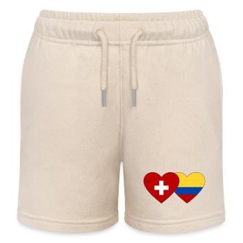 Schweiz Kolumbien Flagge Herz - Kinder Organic Joggingshorts Mini Bolter von Stanley/Stella - Natur - Vorne