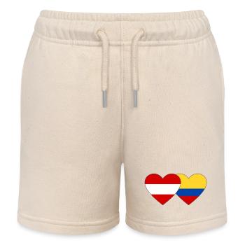 Austria Colombia Flag Heart - Kids Organic Sweat Shorts by Stanley/Stella - soft Ecru - Front