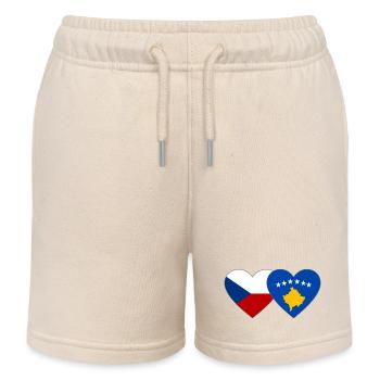 Czech Republic Kosovo Flag Heart - Kids Organic Sweat Shorts by Stanley/Stella - soft Ecru - Front
