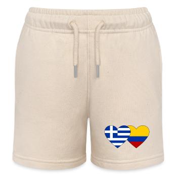 Greece Colombia Flag Heart - Kids Organic Sweat Shorts by Stanley/Stella - soft Ecru - Front