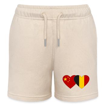Chine Belgique Drapeau Coeur - Short de jogging enfant bio Stanley/Stella - écru doux - Devant