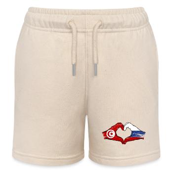 Tunisie Russie Drapeau Mains Coeur Forme Utilisé - Short de jogging enfant bio Stanley/Stella - écru doux - Devant