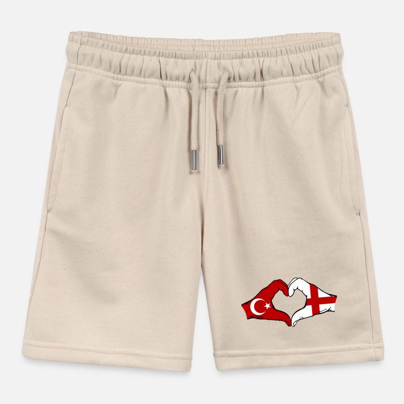 Turkey England Flag Hands Heart Shape Kids Organic Sweat Shorts by Stanley/Stella