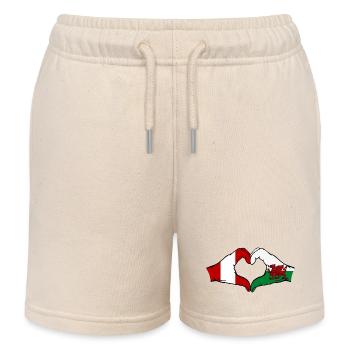 Peru Wales Flagge Hände Herzform - Kinder Organic Joggingshorts Mini Bolter von Stanley/Stella - Natur - Vorne