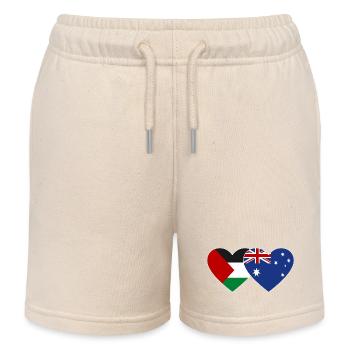 Palestine Australia Flag Heart - Kids Organic Sweat Shorts by Stanley/Stella - soft Ecru - Front