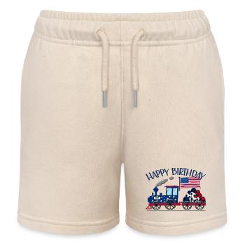 Happy Birthday USA Flagge Fußball Eisenbahn - Kinder Organic Joggingshorts Mini Bolter von Stanley/Stella - Natur - Vorne