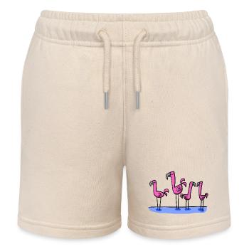 four flamingos - Kids Organic Sweat Shorts by Stanley/Stella - soft Ecru - Front