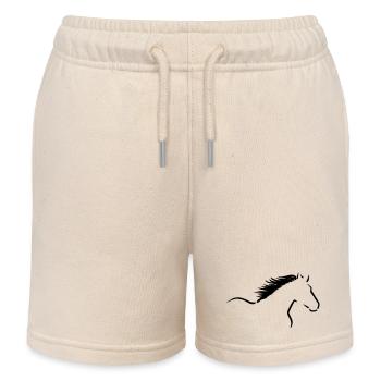 Zeichnung: Pferd mit wehender Mähne - Kinder Organic Joggingshorts Mini Bolter von Stanley/Stella - Natur - Vorne
