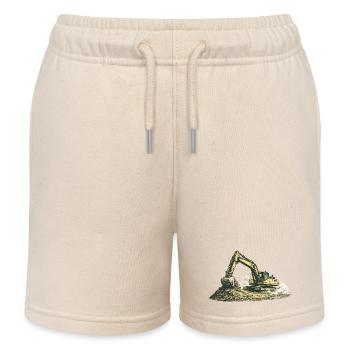 Vintage Excavator Construction Site Construction Machine - Kids Organic Sweat Shorts by Stanley/Stella - soft Ecru - Front
