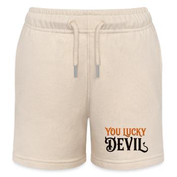 Du Glücklicher Teufel – Lustiges Teufels-Halloween-T-Shirt - Kinder Organic Joggingshorts Mini Bolter von Stanley/Stella - Natur - Vorne