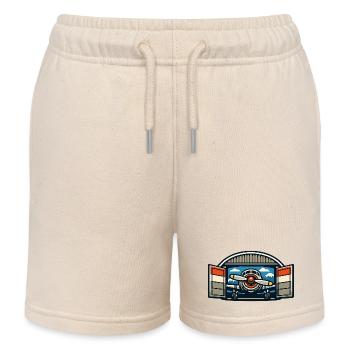 Retro Propeller Flugzeug Hangar - Kinder Organic Joggingshorts Mini Bolter von Stanley/Stella - Natur - Vorne