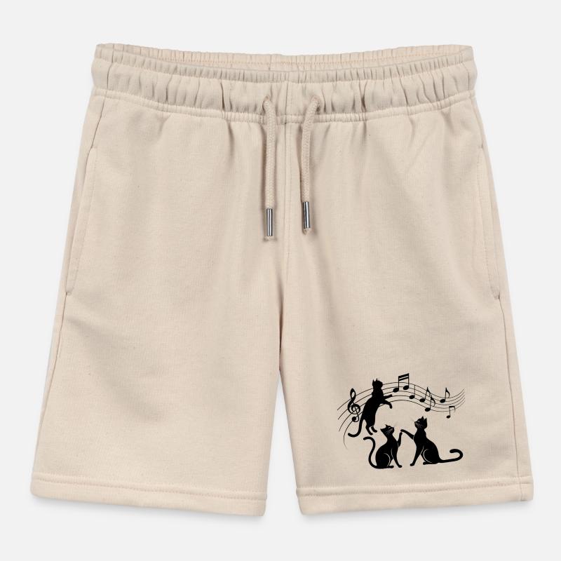 Black cats pattern playing with musical note Kids Organic Sweat Shorts by Stanley/Stella
