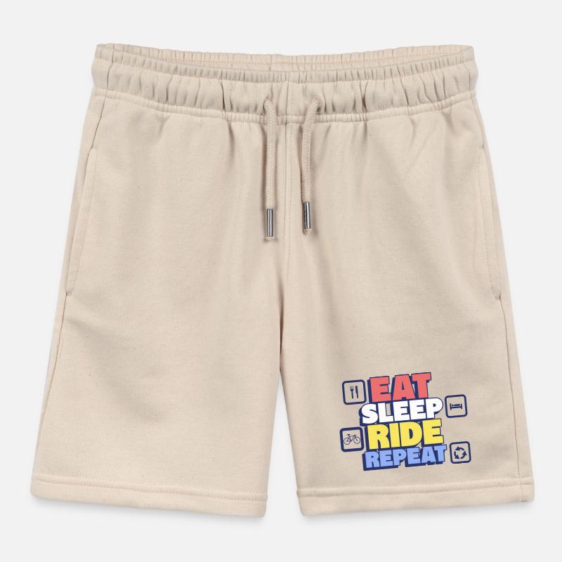 Eating, sleeping, cycling, repeating Kids Organic Sweat Shorts by Stanley/Stella