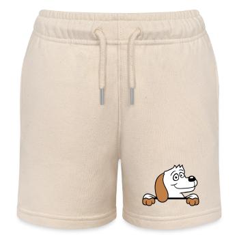 Dog Behind Wall Fence Sign Peeping Happy Cute - Kids Organic Sweat Shorts by Stanley/Stella - soft Ecru - Front