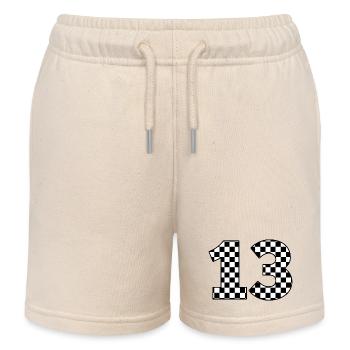 Number 13 plaid - Kids Organic Sweat Shorts by Stanley/Stella - soft Ecru - Front