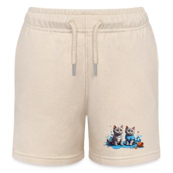 Cat Lovers in Blue Puddle - Kids Organic Sweat Shorts by Stanley/Stella - soft Ecru - Front