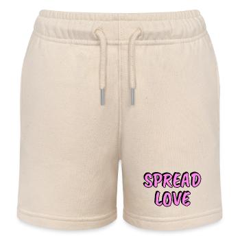Spread Love — Pink  - Kids Organic Sweat Shorts by Stanley/Stella - soft Ecru - Front