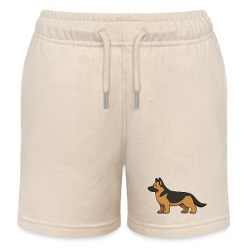 German Shepherd Illustration in Brown and Black - Kids Organic Sweat Shorts by Stanley/Stella - soft Ecru - Front