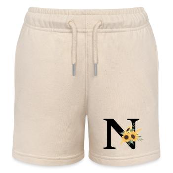 Buchstabe n blumige Sonnenblume - Kinder Organic Joggingshorts Mini Bolter von Stanley/Stella - Natur - Vorne