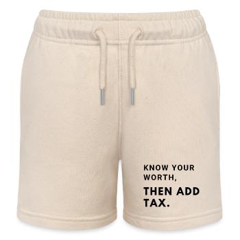 Know your worth, then add tax - Kids Organic Sweat Shorts by Stanley/Stella - soft Ecru - Front