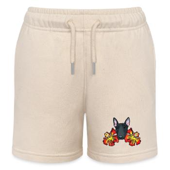 Bullterrier mit Hibiskusblüten - Kinder Organic Joggingshorts Mini Bolter von Stanley/Stella - Natur - Vorne