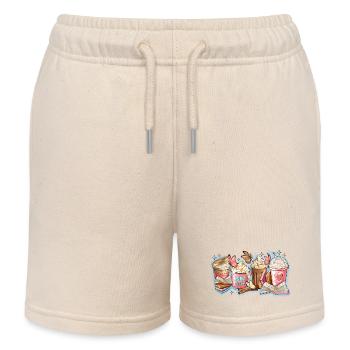 Book Lover Coffee Cups - Kids Organic Sweat Shorts by Stanley/Stella - soft Ecru - Front