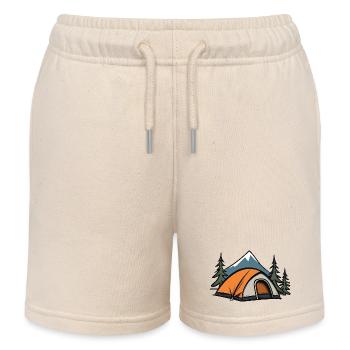 Camping Tent Outdoor - Kids Organic Sweat Shorts by Stanley/Stella - soft Ecru - Front