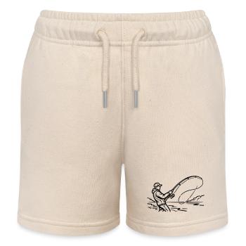 Angler Silhouette Fly Fishing Fishing - Kids Organic Sweat Shorts by Stanley/Stella - soft Ecru - Front