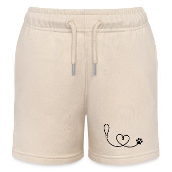 Dog leash with heart and paw - Kids Organic Sweat Shorts by Stanley/Stella - soft Ecru - Front