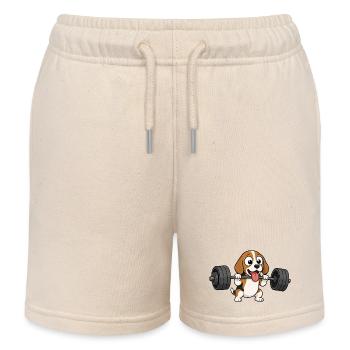 Beagle Hund Bodybuilding Gewichtheber Comic - Kinder Organic Joggingshorts Mini Bolter von Stanley/Stella - Natur - Vorne