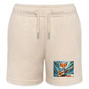 cute little fiend fox everyday life playing guitar - Kids Organic Sweat Shorts by Stanley/Stella - soft Ecru - Front