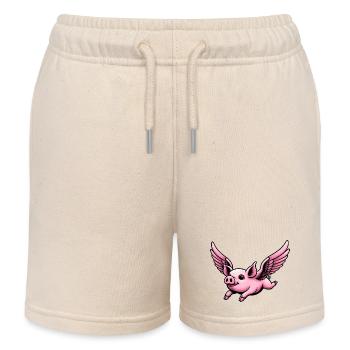 Flying Pig Funny Animals - Kids Organic Sweat Shorts by Stanley/Stella - soft Ecru - Front