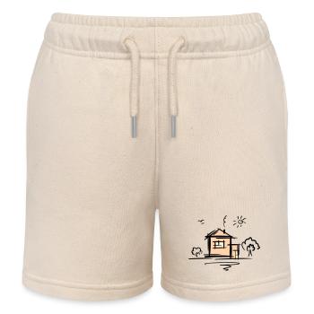 Maison avec arbres et soleil. Dessin. Gribouiller. - Short de jogging enfant bio Stanley/Stella - écru doux - Devant