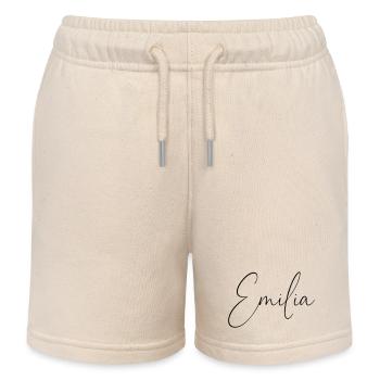 Emilia / Conception d’écriture manuscrite personnalisée - Short de jogging enfant bio Stanley/Stella - écru doux - Devant
