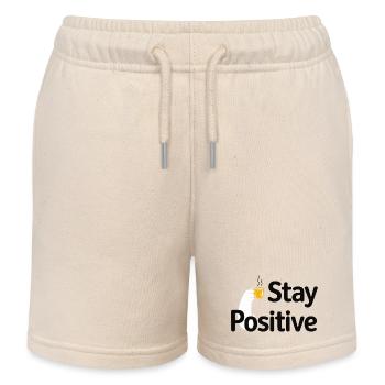 Stay Positive Coffee Mug - Kids Organic Sweat Shorts by Stanley/Stella - soft Ecru - Front