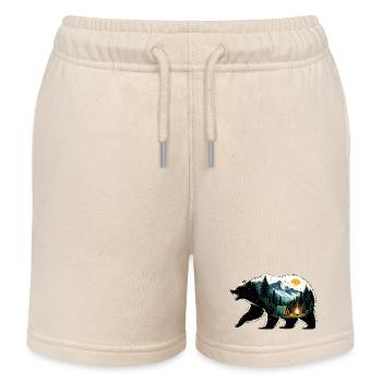Ursine Adventure: Mountain Camping - Kids Organic Sweat Shorts by Stanley/Stella - soft Ecru - Front
