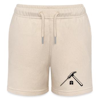 Roofer Hammer Nail Logo - Kids Organic Sweat Shorts by Stanley/Stella - soft Ecru - Front