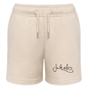 Jakob Last Name First Name Heart Decor - Kids Organic Sweat Shorts by Stanley/Stella - soft Ecru - Front