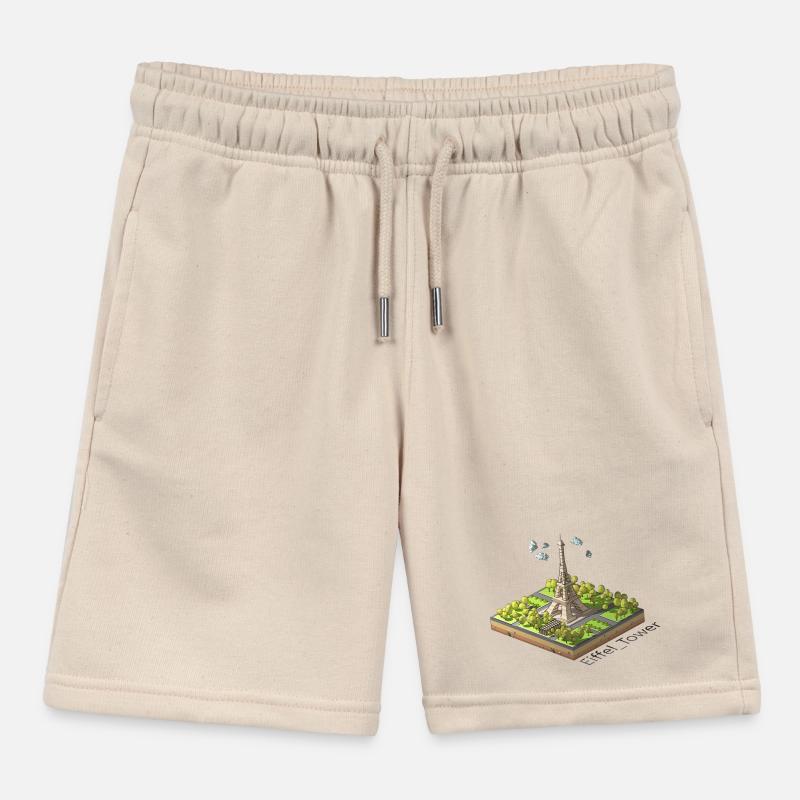 Geometric low poly Eiffel Tower Kids Organic Sweat Shorts by Stanley/Stella